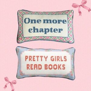NWT One More Chapter Pretty Girls Read Books Needlepoint Decorative Book Pillows